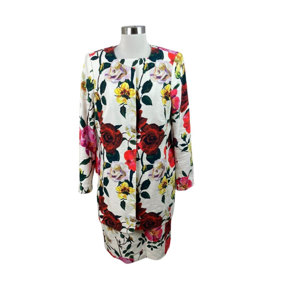 Maison Common Munich Vibrant Floral Sheath Dress Jacket Set Snap Front S 40 US 8